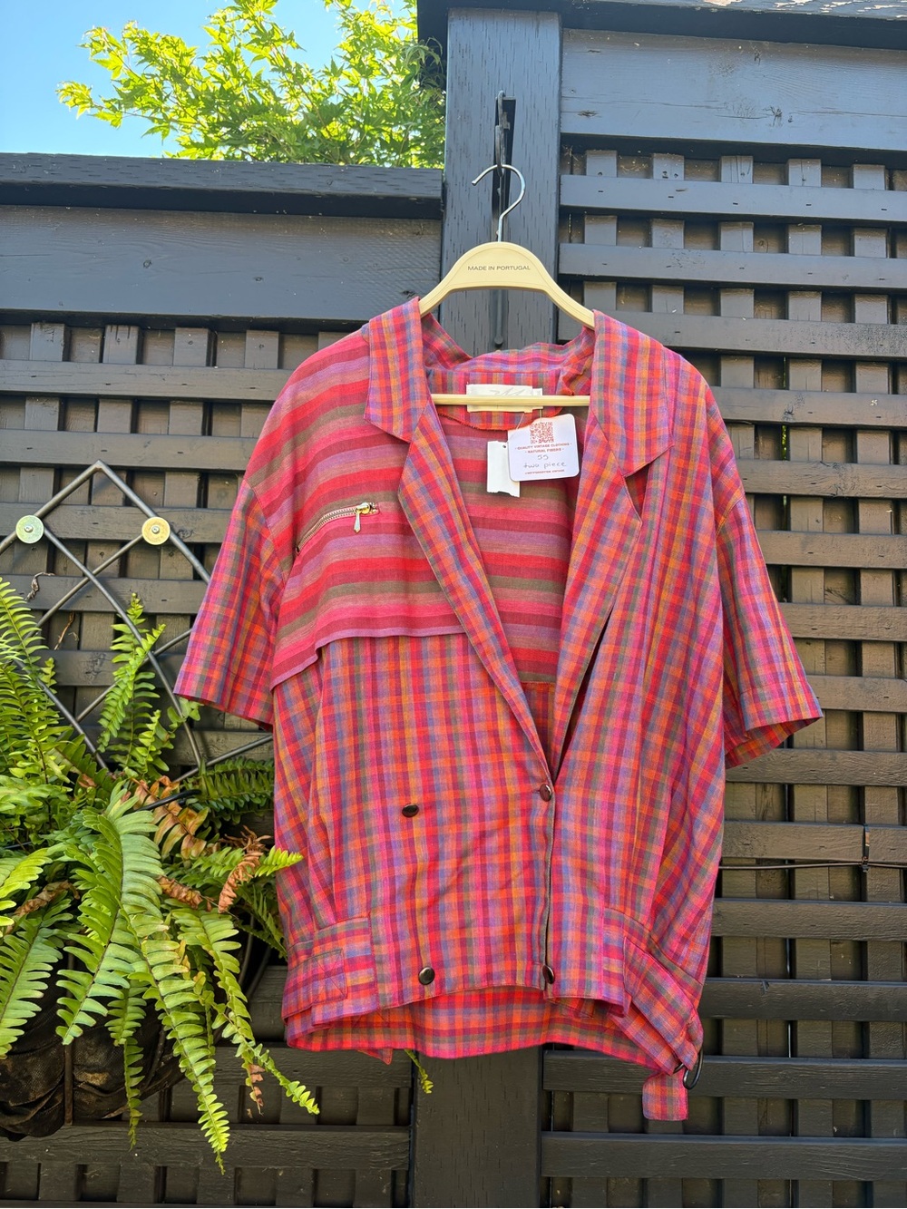 Red Pink Plaid Two-Piece Jacket and Pants Set - Picture 3 of 3